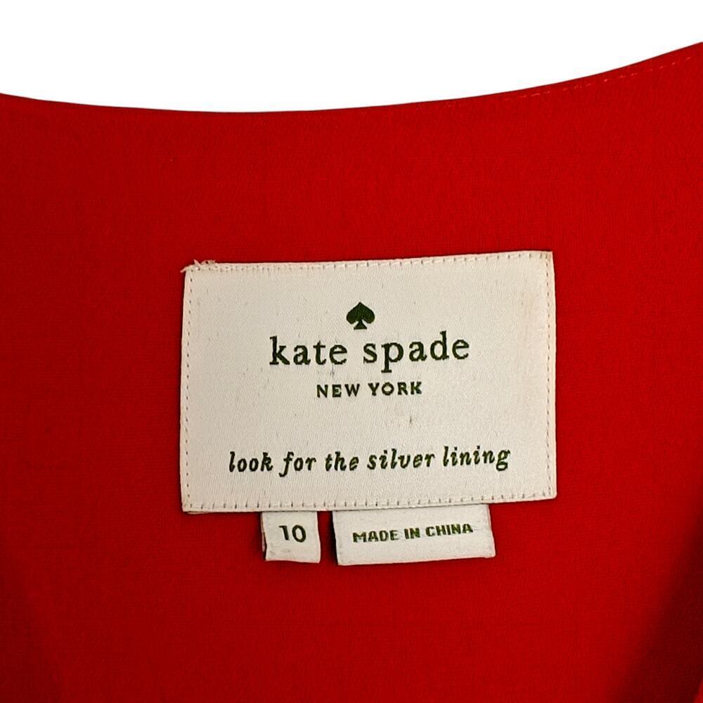 Kate Spade Tie Waist Faux Wrap Dress Size 10 Red Long Sleeves Festive Holiday - Picture 12 of 15